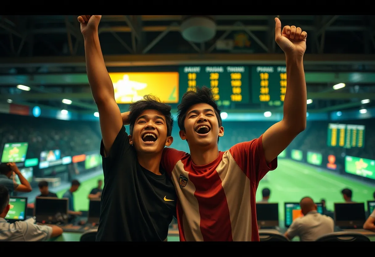Para pria merasa senang dengan kemenangan taruhan olahraga mereka di aplikasi Melbet.